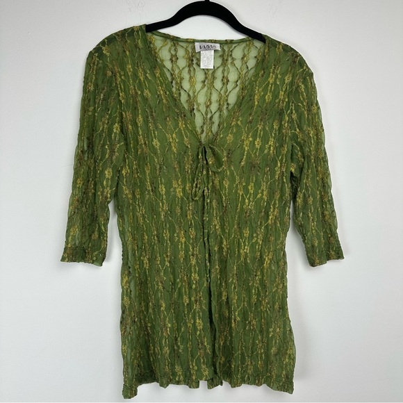 Vintage Women's Lace Top Size Small Green Tie Front 90s Y2K Fairy Forest Witch - Picture 1 of 7